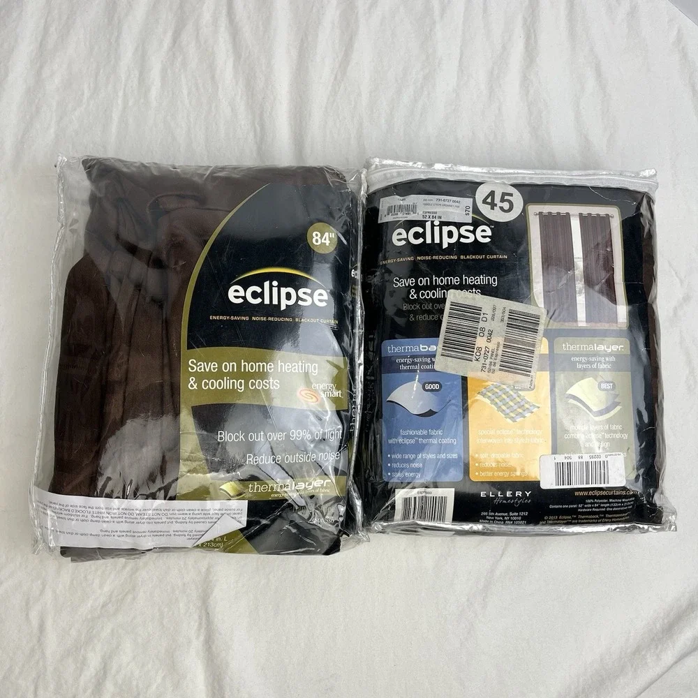 Lot Of 2 Eclipse Window Curtain Panels Espresso Brown 52x84 Blackout Thermalayer